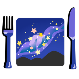 milky way and fork and knife with plate
