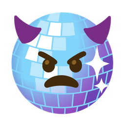 mirror ball and angry face with horns