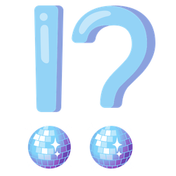 mirror ball and exclamation question mark