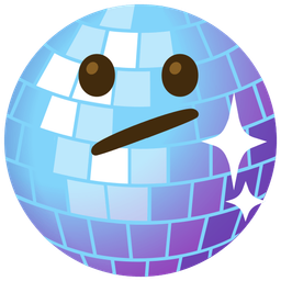 mirror ball and face with diagonal mouth