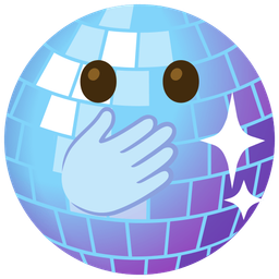 mirror ball and face with open eyes and hand over mouth