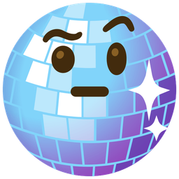 mirror ball and face with raised eyebrow