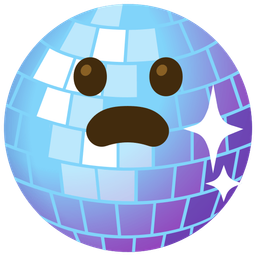 mirror ball and frowning face with open mouth