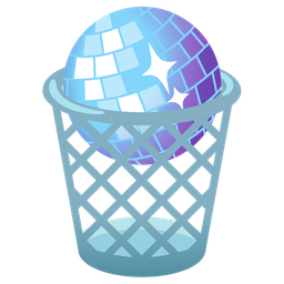 mirror ball and wastebasket