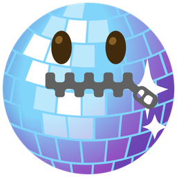 mirror ball and zipper-mouth face