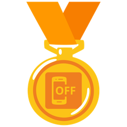 mobile phone off and 1st place medal