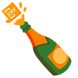 mobile phone off and bottle with popping cork