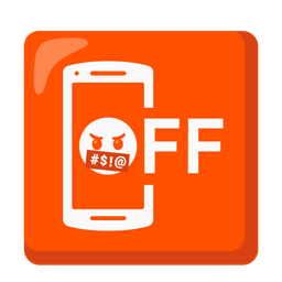 mobile phone off and face with symbols on mouth