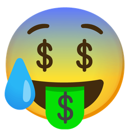 money-mouth face and anxious face with sweat