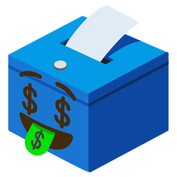 money-mouth face and ballot box with ballot