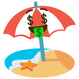 money-mouth face and beach with umbrella