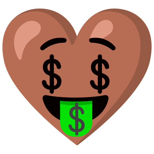 Money-mouth face and Brown heart