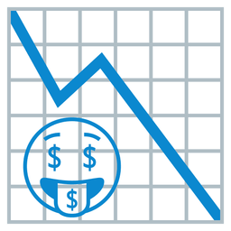 money-mouth face and chart decreasing