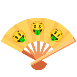 money-mouth face and folding hand fan