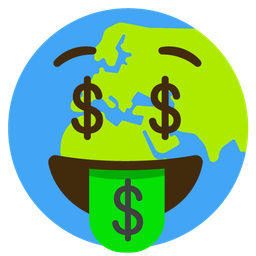 money-mouth face and globe showing Europe-Africa