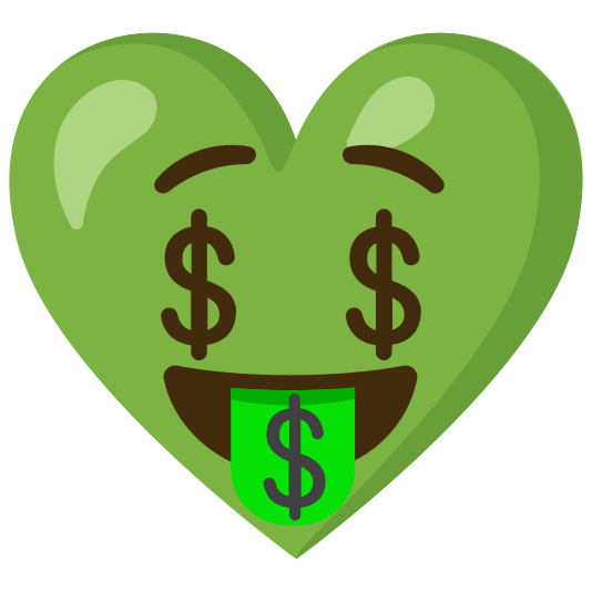 Money-mouth face and Green heart
