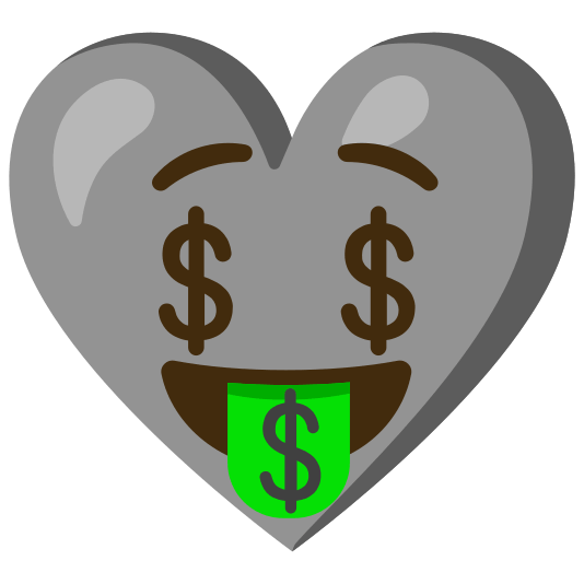 Money-mouth face and Grey heart