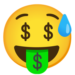 Money-mouth face and Grinning face with sweat