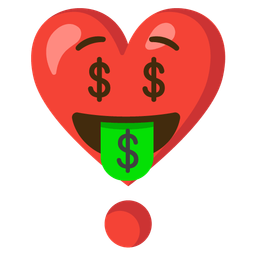 money-mouth face and heart exclamation