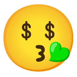 Money-mouth face and Kissing face with smiling eyes