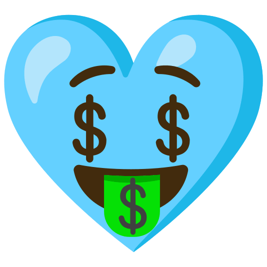 Money-mouth face and Light blue heart