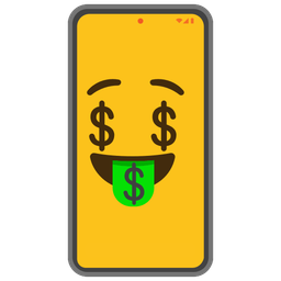 money-mouth face and mobile phone