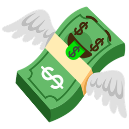 money-mouth face and money with wings