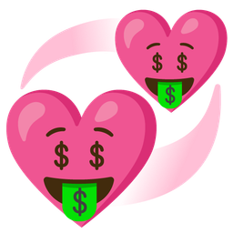 money-mouth face and revolving hearts