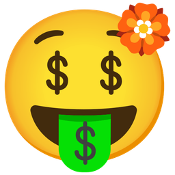 money-mouth face and rosette