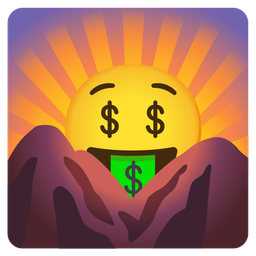 money-mouth face and sunrise over mountains