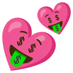 money-mouth face and two hearts