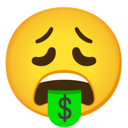 money-mouth face and weary face