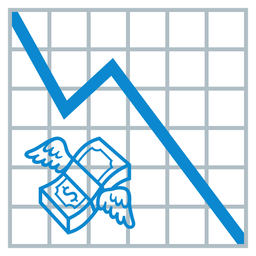 money with wings and chart decreasing