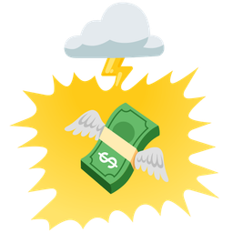 money with wings and cloud with lightning