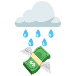 money with wings and cloud with rain