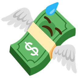 money with wings and downcast face with sweat