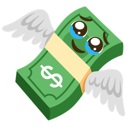 money with wings and face holding back tears