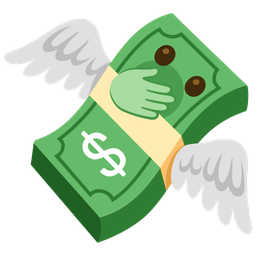 money with wings and face with open eyes and hand over mouth