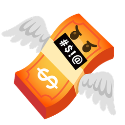 money with wings and face with symbols on mouth