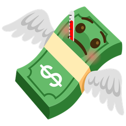 money with wings and face with thermometer