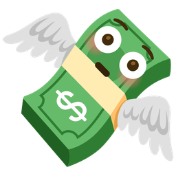 money with wings and flushed face