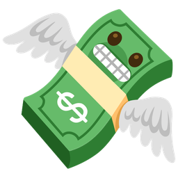 money with wings and grimacing face