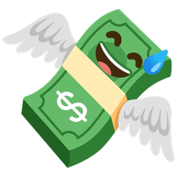 Money with wings and Grinning face with sweat