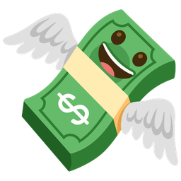 Money with wings and Grinning face