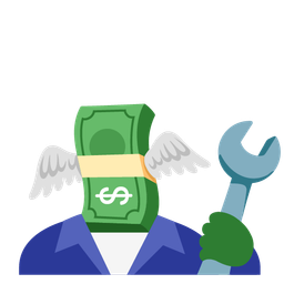 money with wings and hammer and wrench