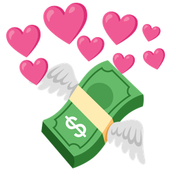 money with wings and heart with arrow