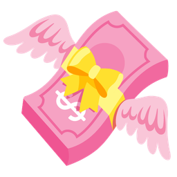 money with wings and heart with ribbon