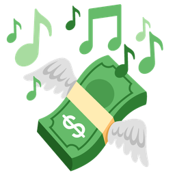 money with wings and musical notes