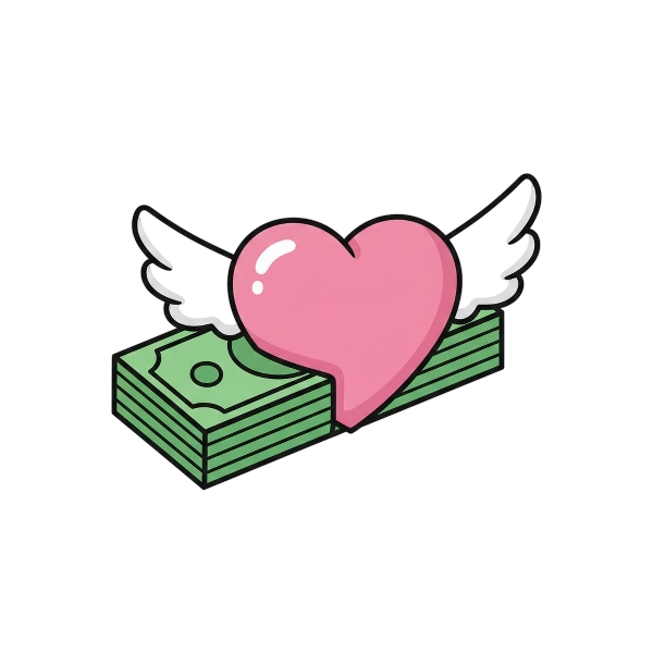 Money with wings and Pink heart