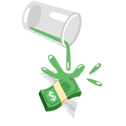 money with wings and pouring liquid